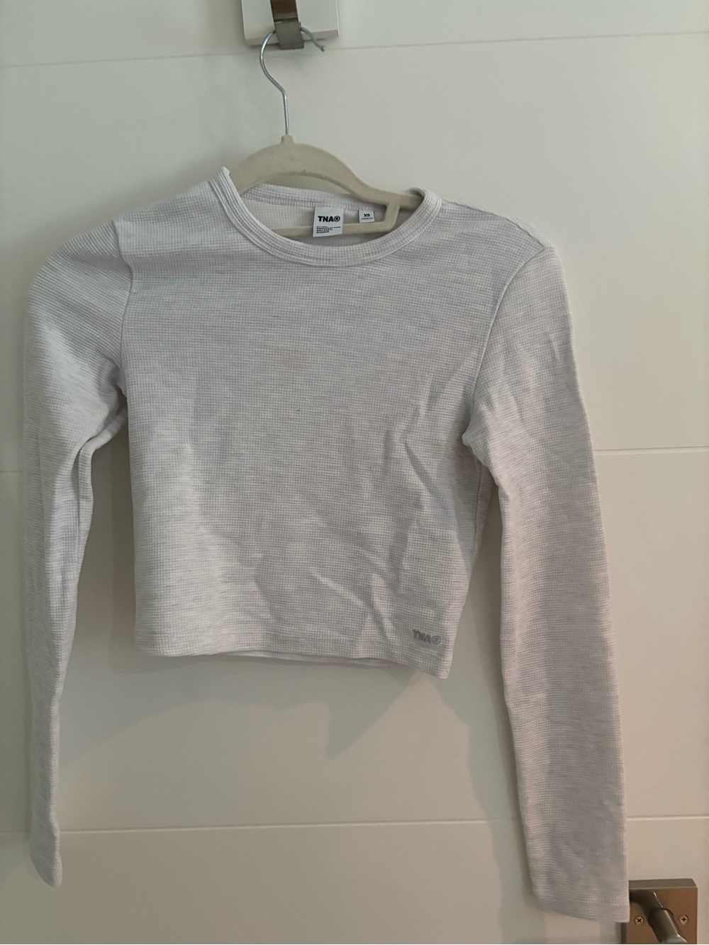 TNA Light Gray Waffle Knit Cropped Long Sleeve